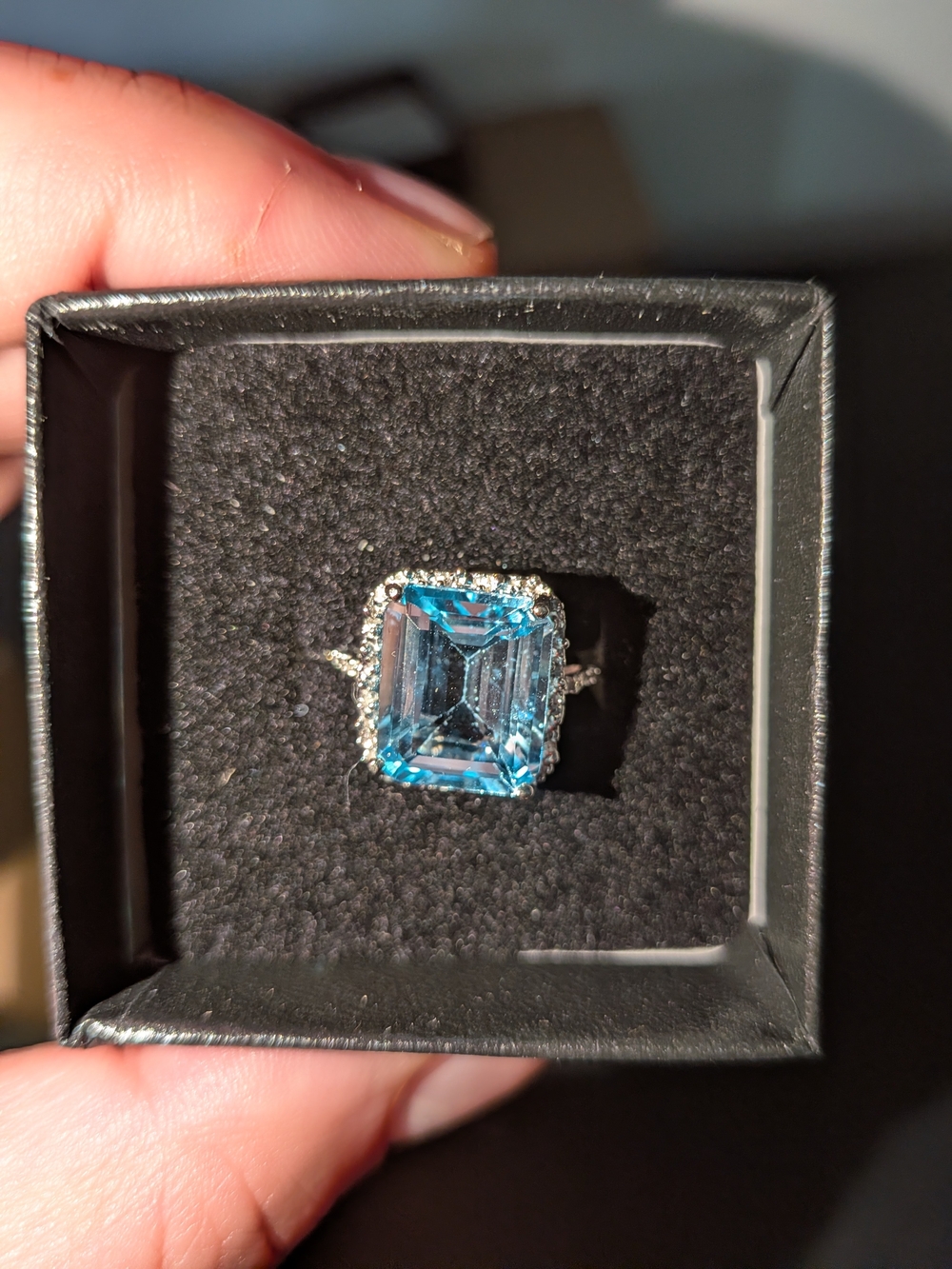 Women's 10k Solid White Gold 6.32 Swiss Blue Topaz And Diamonds Size 7